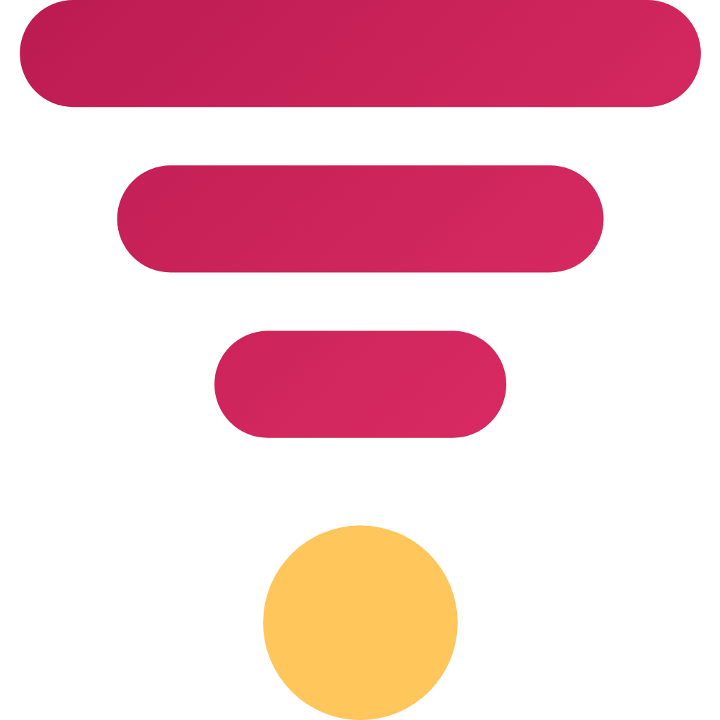 Icône de signal Wi-Fi stylisée rose avec point jaune.